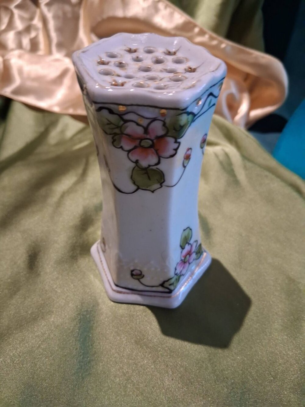 Vintage 1940s Occupied Japan Hand-Painted Ceramic Flower Frog Bud Vase